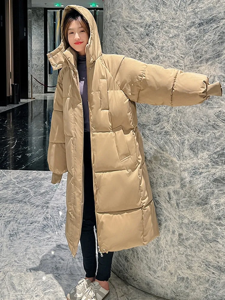 -30 degrees Winter Women Hooded Parkas X-long Jackets Casual Thick Warm Windproof Coat Female Outwear Long Streetwear Size 3XL