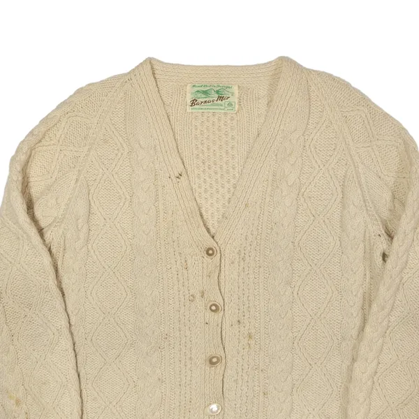 BARNAS-MOR Aran Cardigan Cream 80s Chunky Knit Wool Womens L