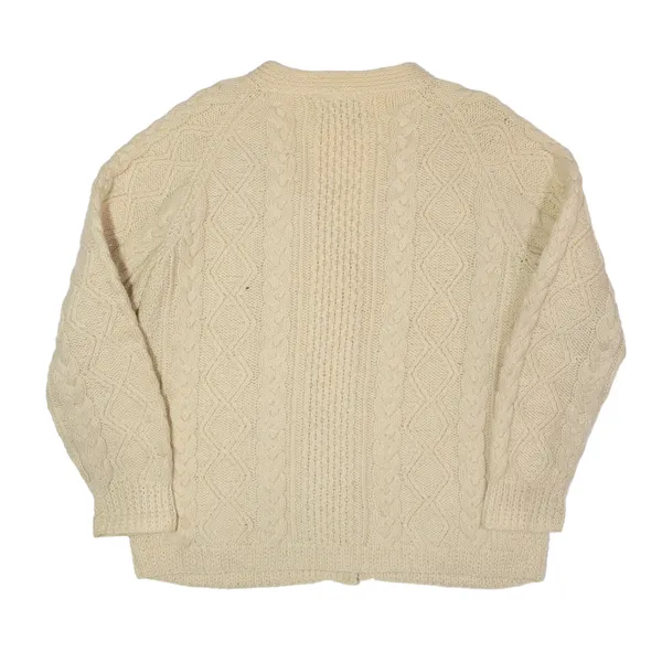 BARNAS-MOR Aran Cardigan Cream 80s Chunky Knit Wool Womens L