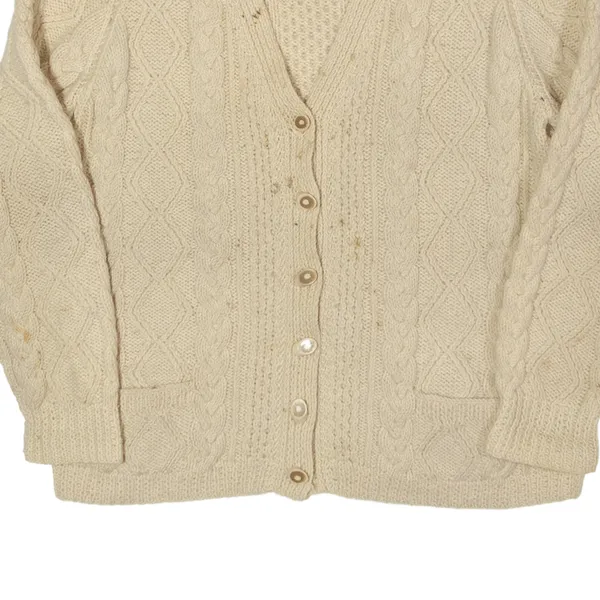 BARNAS-MOR Aran Cardigan Cream 80s Chunky Knit Wool Womens L