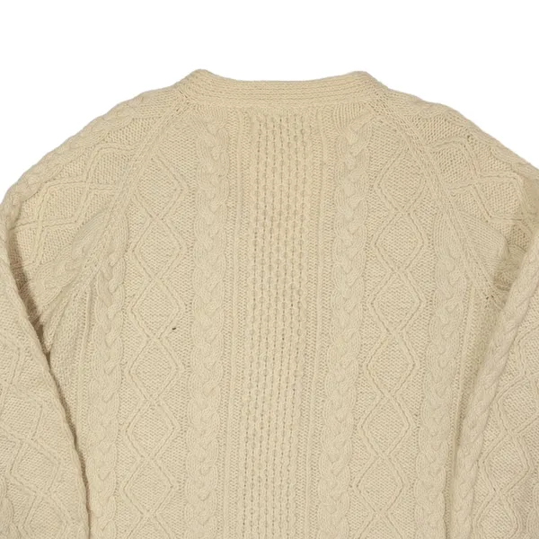 BARNAS-MOR Aran Cardigan Cream 80s Chunky Knit Wool Womens L