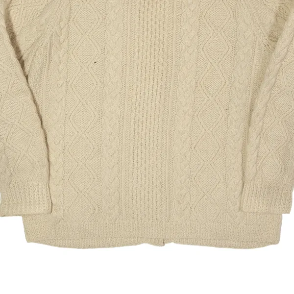 BARNAS-MOR Aran Cardigan Cream 80s Chunky Knit Wool Womens L