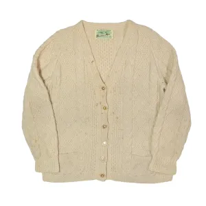 BARNAS-MOR Aran Cardigan Cream 80s Chunky Knit Wool Womens L