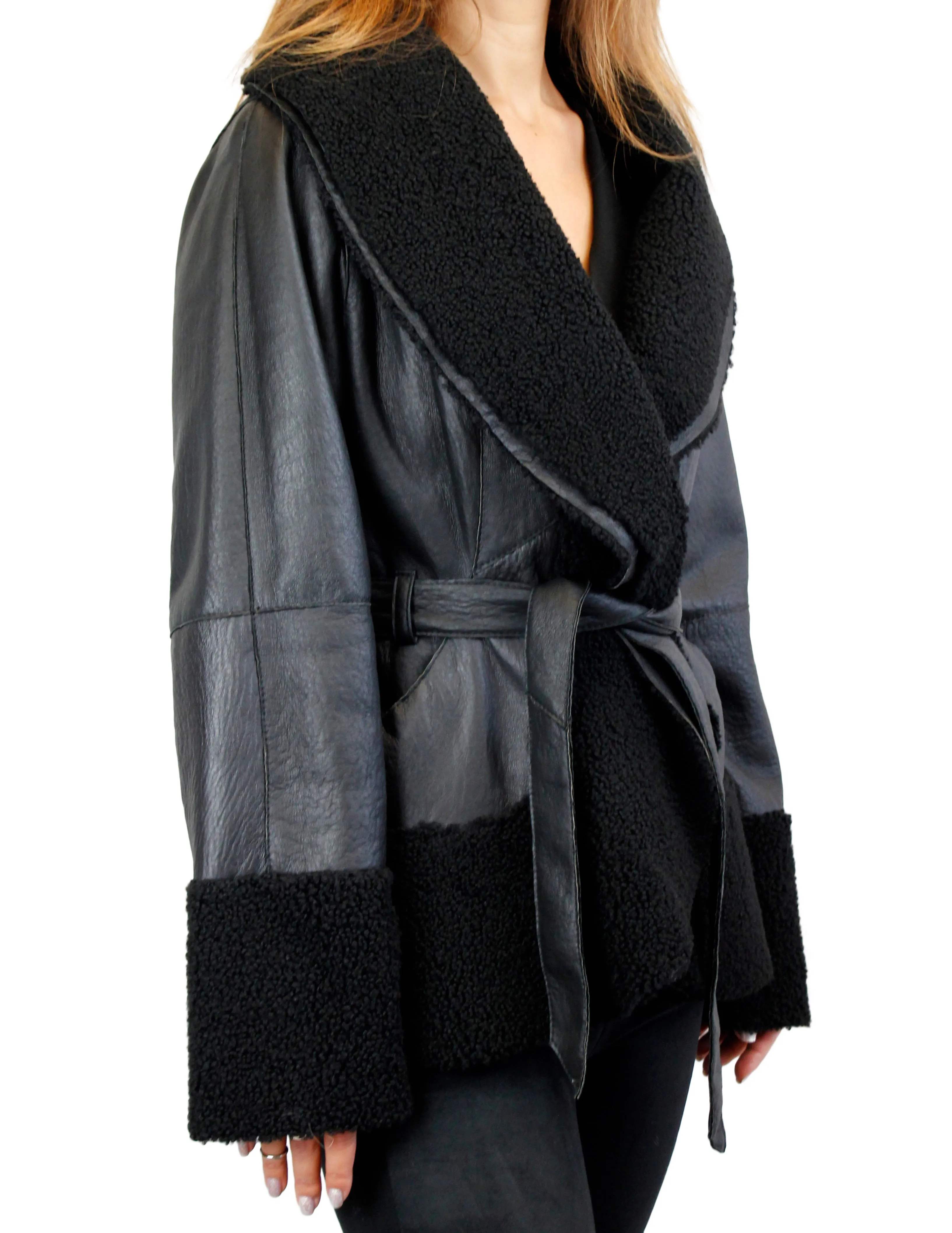 Black Nappa Shearling Jacket -Medium