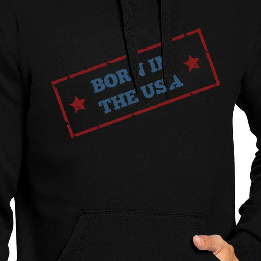 Born In The USA Unisex Graphic Hoodie Black Round Neck Pullover Top