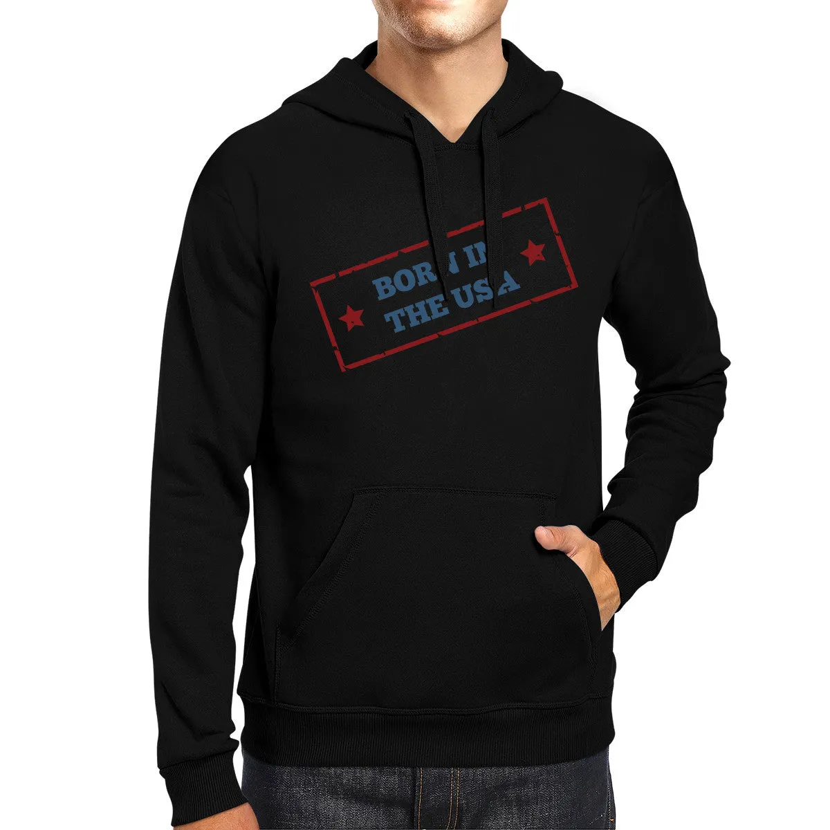 Born In The USA Unisex Graphic Hoodie Black Round Neck Pullover Top