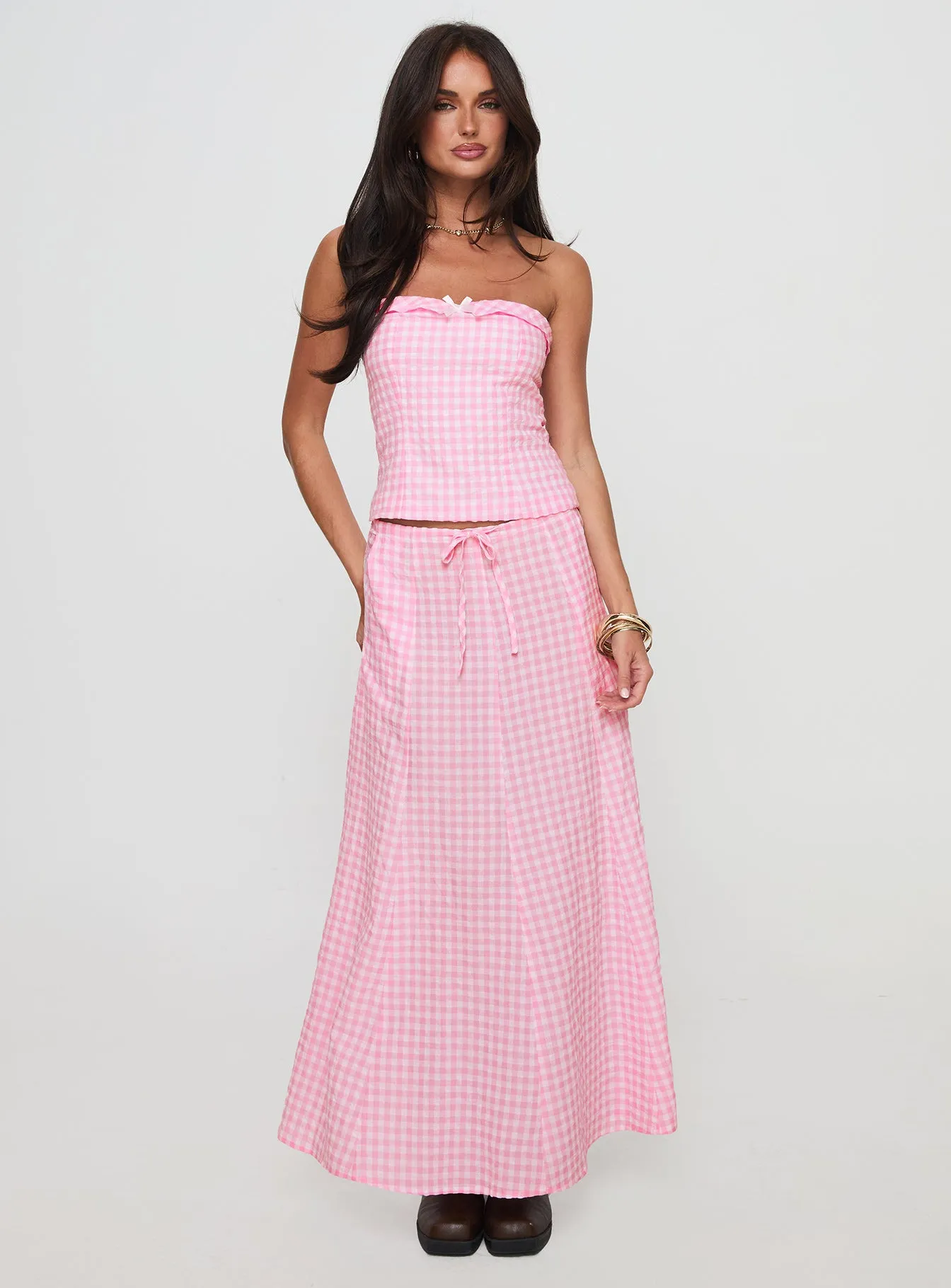 Carmino Maxi Skirt Pink Check