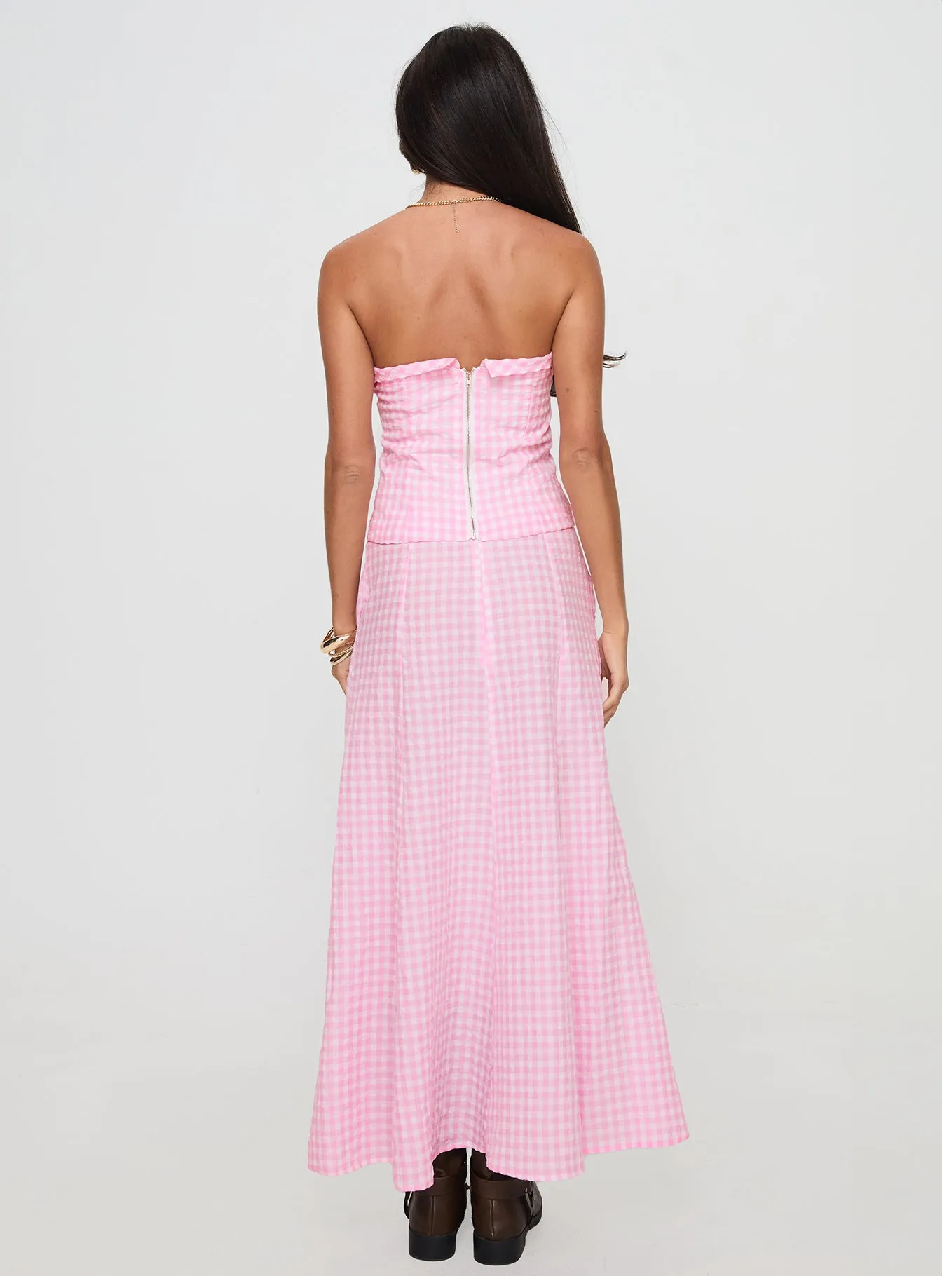 Carmino Maxi Skirt Pink Check