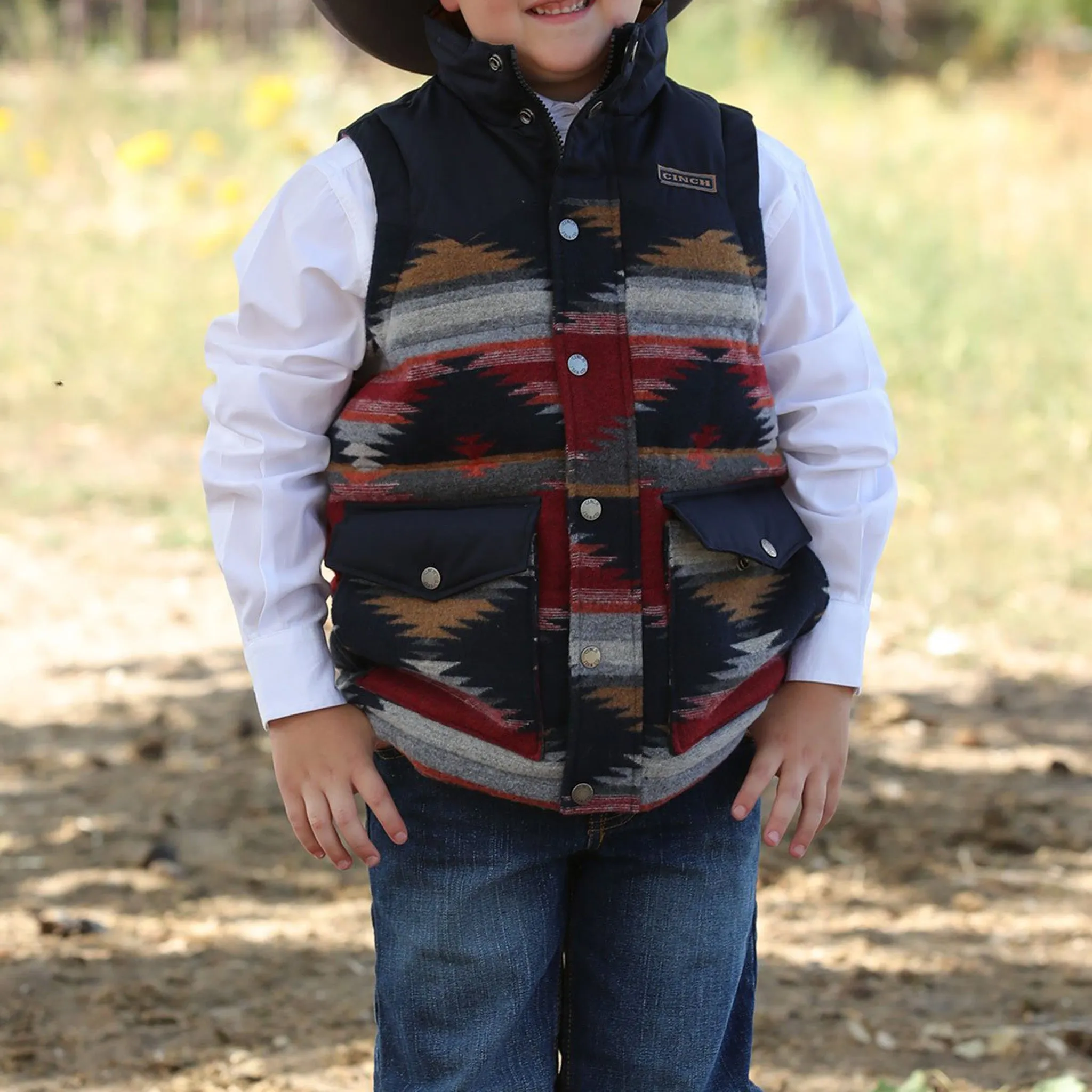 Cinch Boy's Blue Aztec Quilted Vest