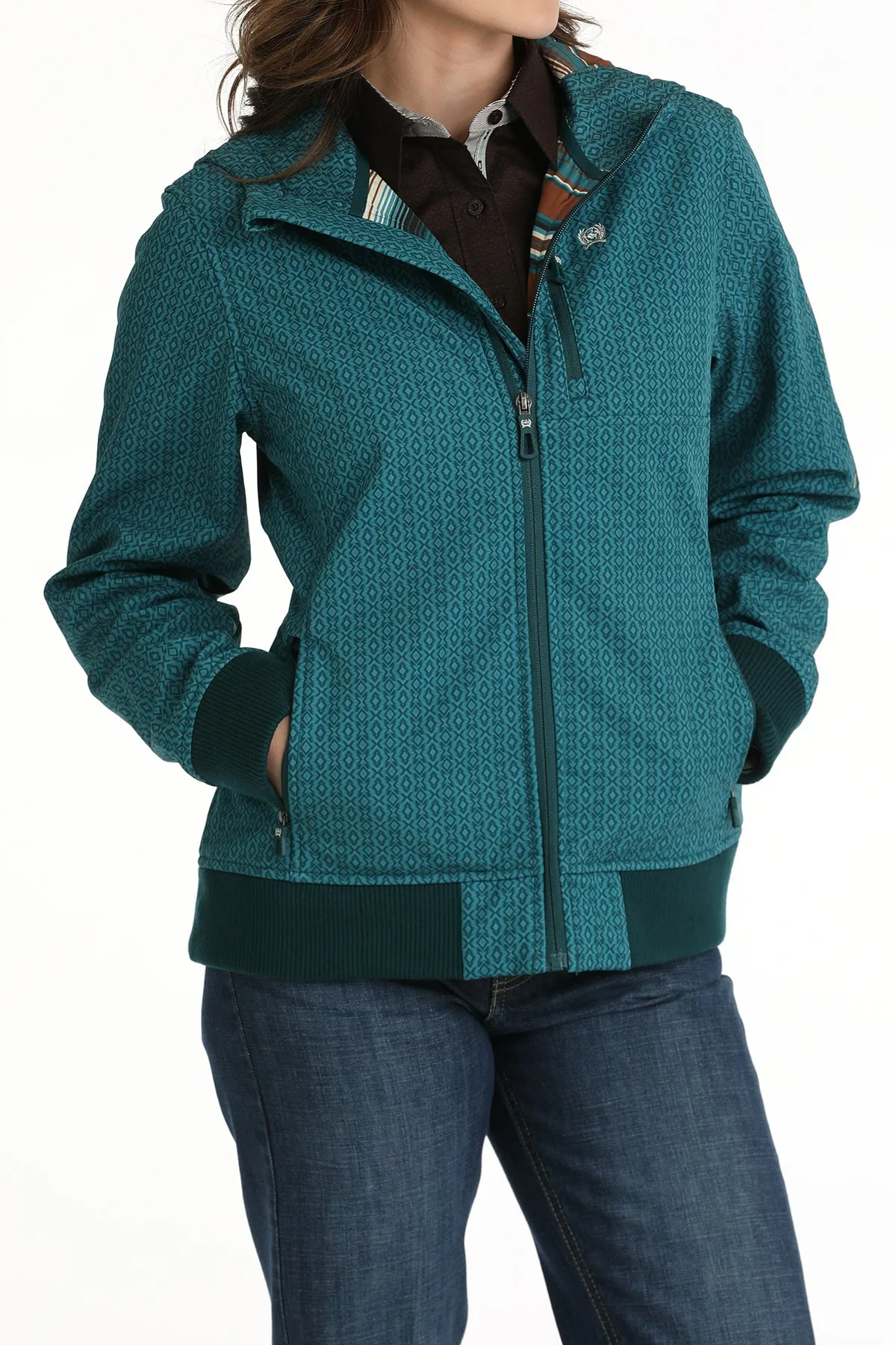 Cinch Women's Teal Southwest Print Bonded Hooded Jacket