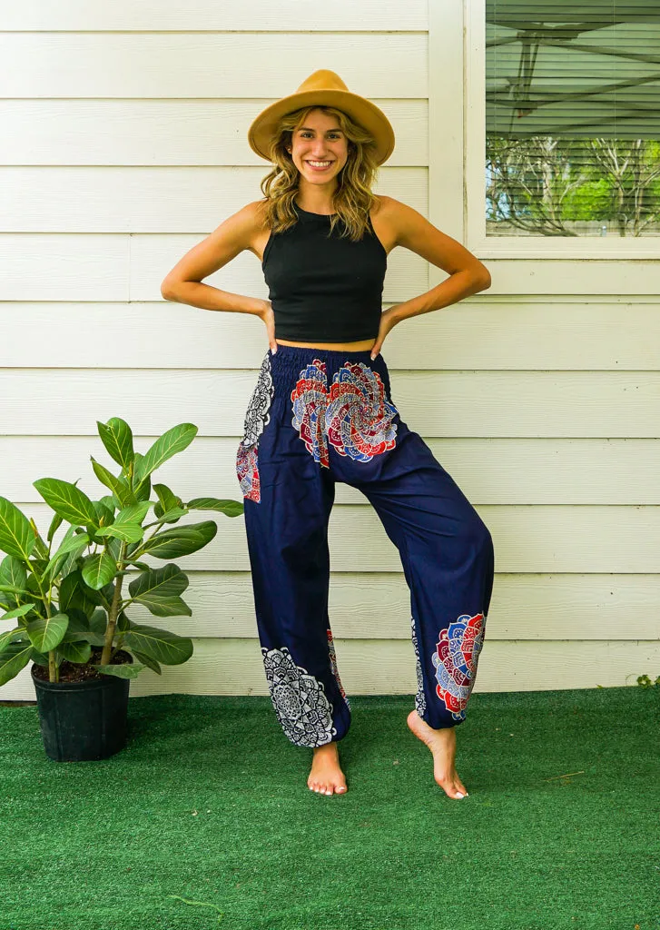 Dark Blue Enlighten Flower Harem Pants