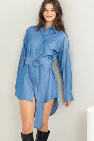 Denim Easy Win Button-Up Belted Shirt Dress