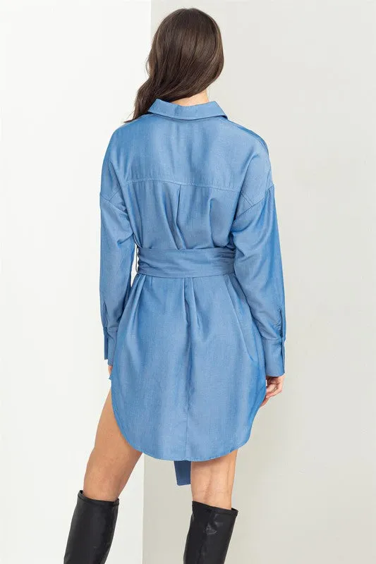 Denim Easy Win Button-Up Belted Shirt Dress