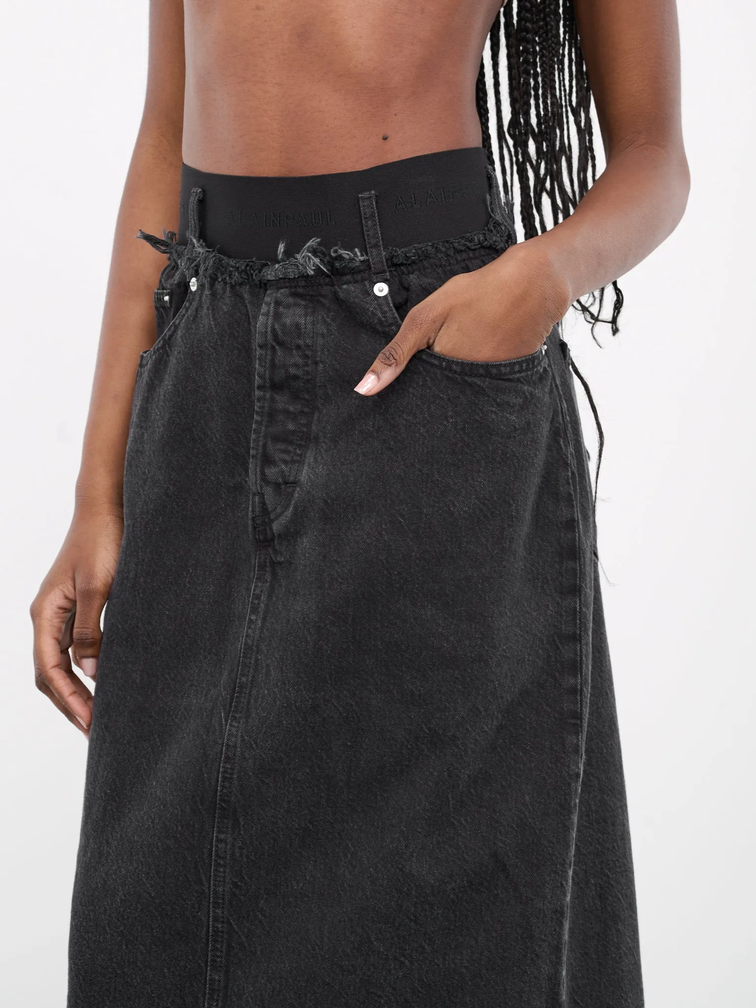 Distressed Waistband Skirt (S1UDESK01-BLACK)