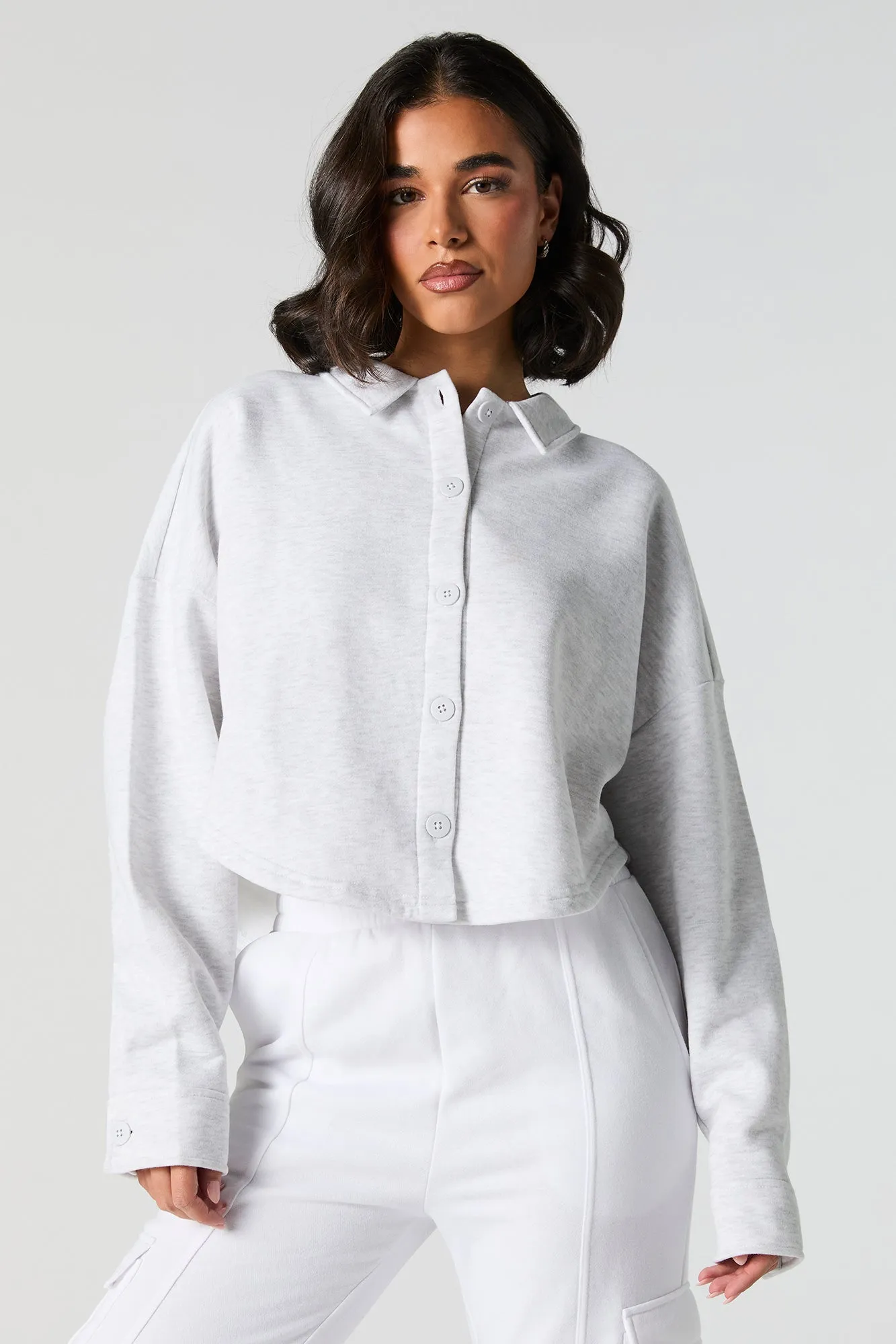 Fleece Button-Up Cropped Shacket