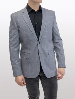 FUBU Slim Fit Light Grey Windowpane Sport Jacket