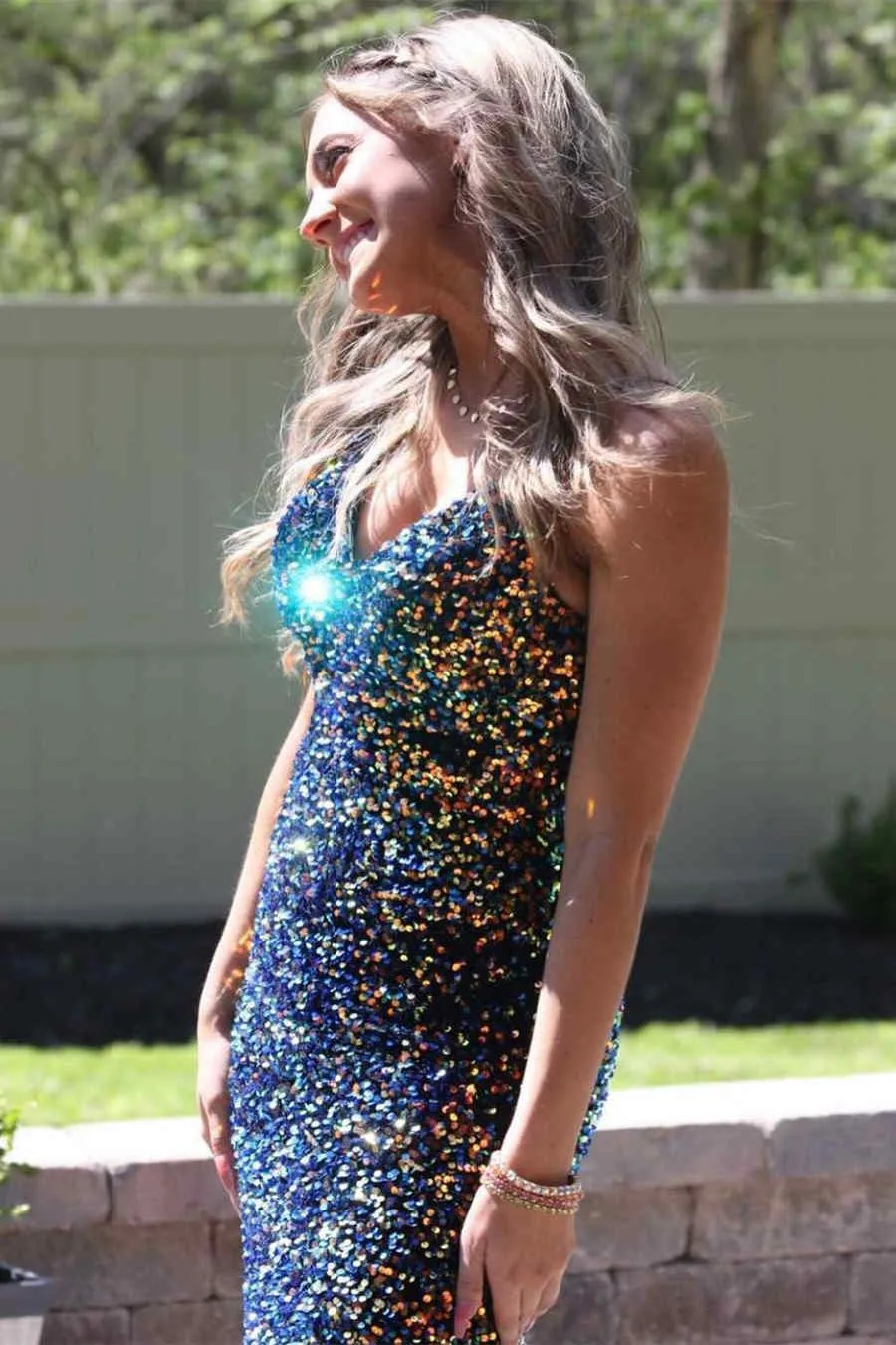 Glitter Navy Blue Sequined Mermaid Prom Dress