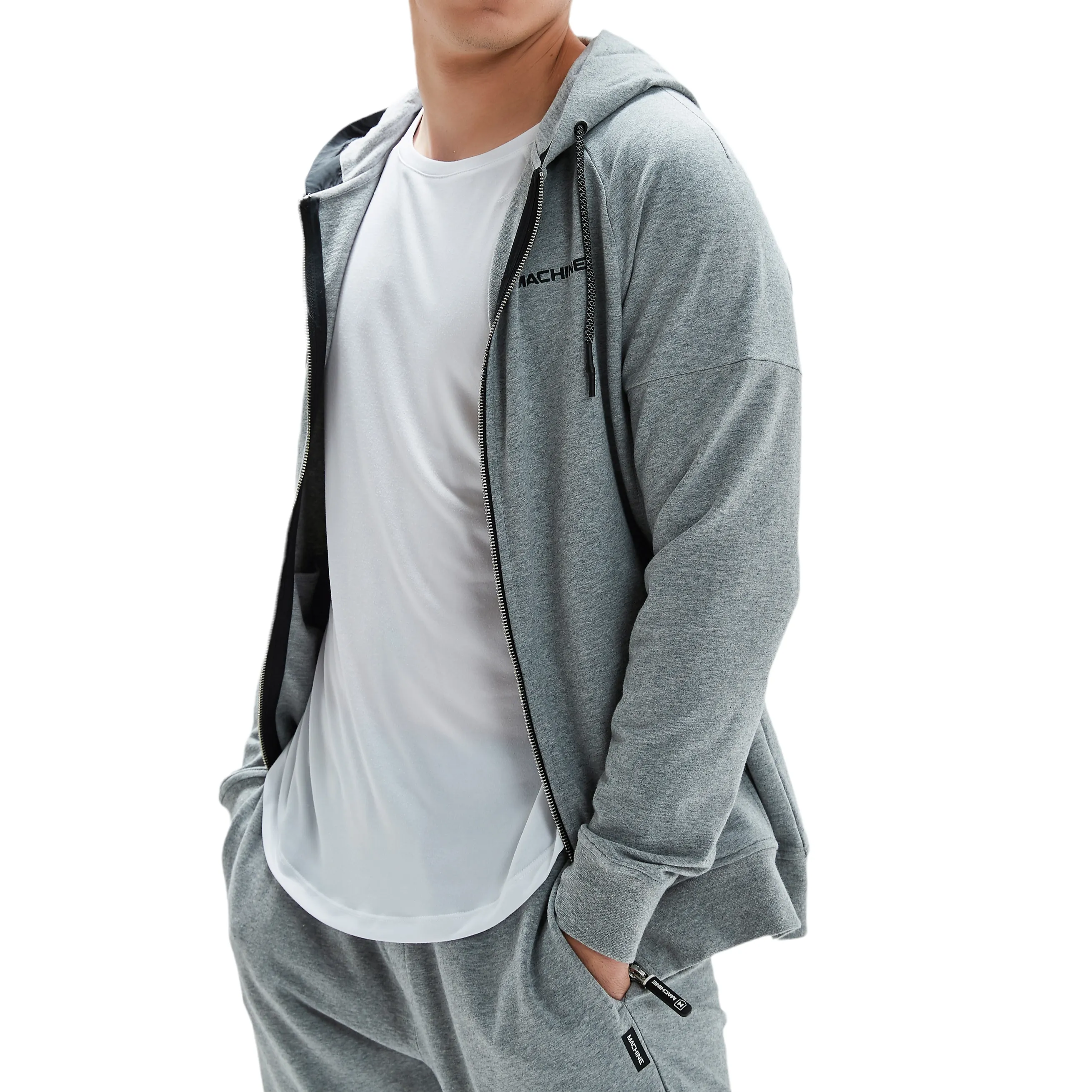 Great Jones Full Zip Cotton Hoodies in Grey