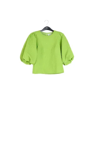 Green jacquard top with puffed sleeves