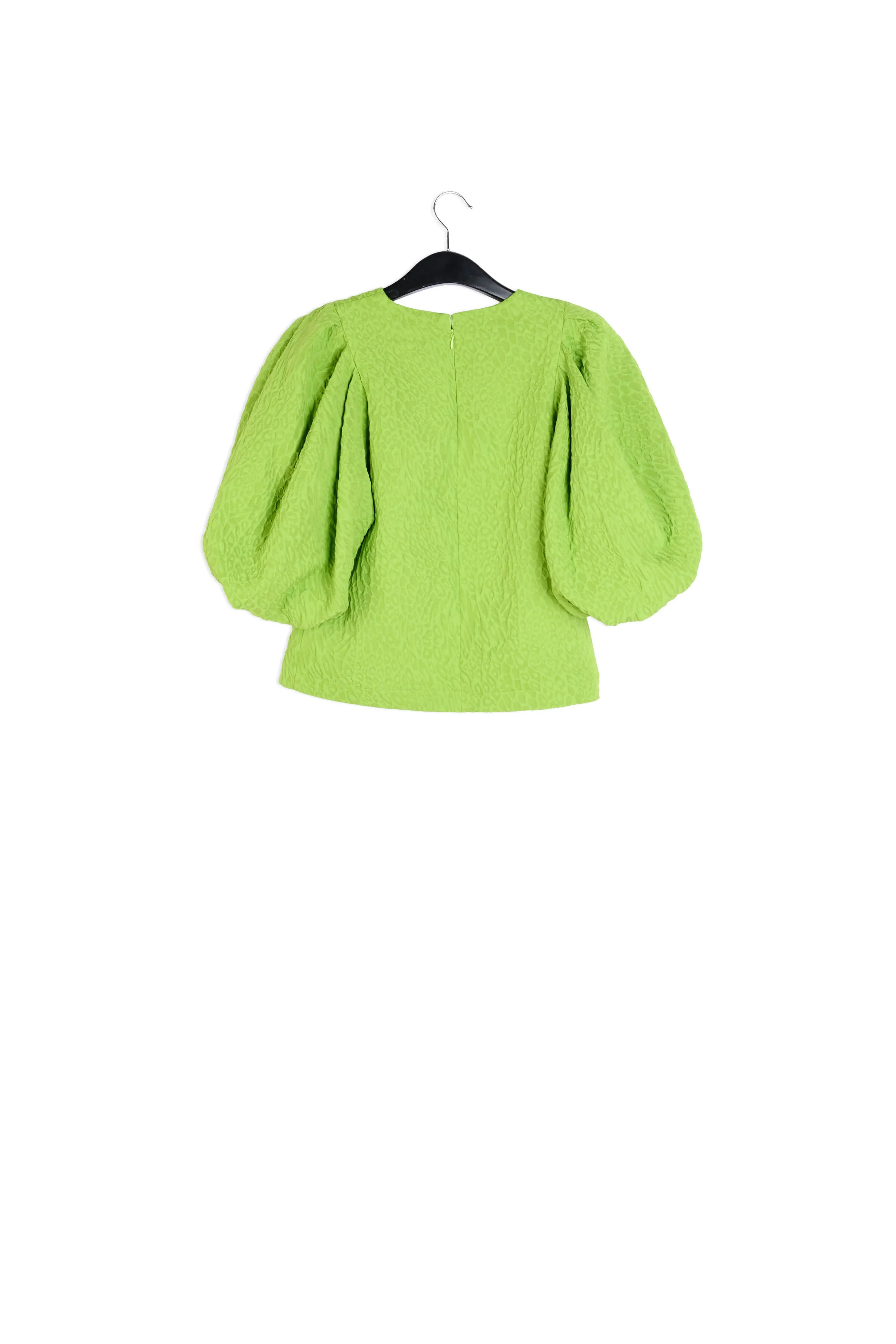 Green jacquard top with puffed sleeves