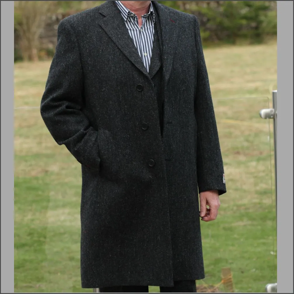 Harris Tweed Charcoal Herringbone Overcoat--