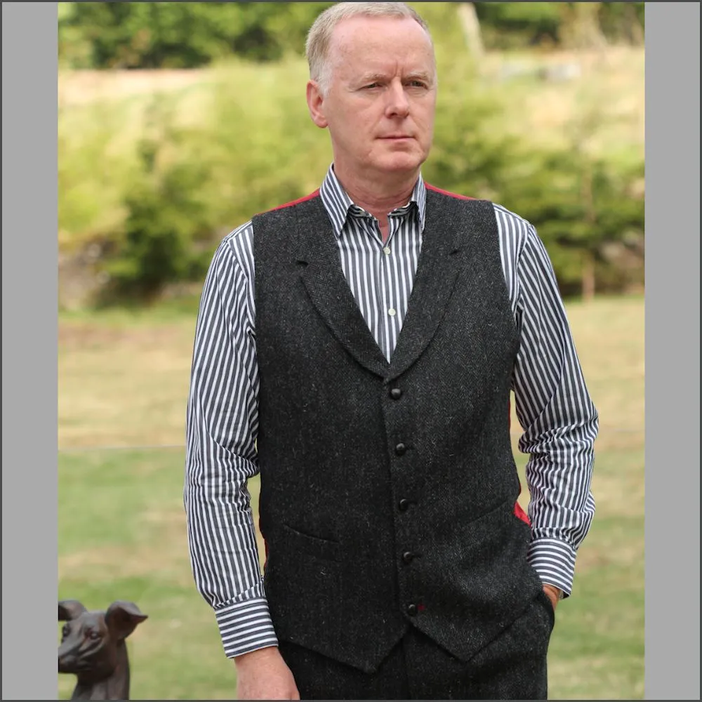 Harris Tweed Charcoal Herringbone Overcoat--