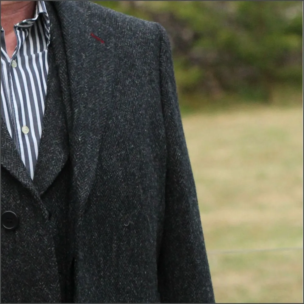 Harris Tweed Charcoal Herringbone Overcoat--