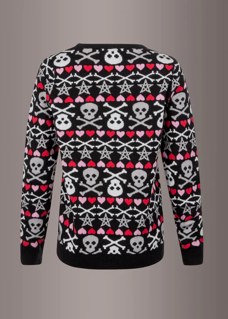 HEARTS AND SKULLS UGLY CHRISTMAS SWEATER