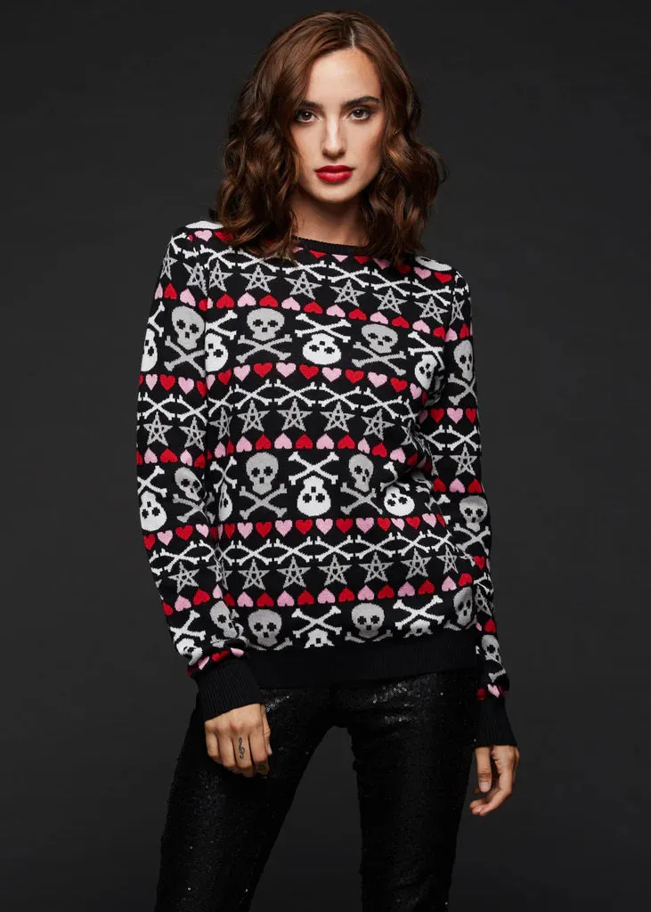 HEARTS AND SKULLS UGLY CHRISTMAS SWEATER