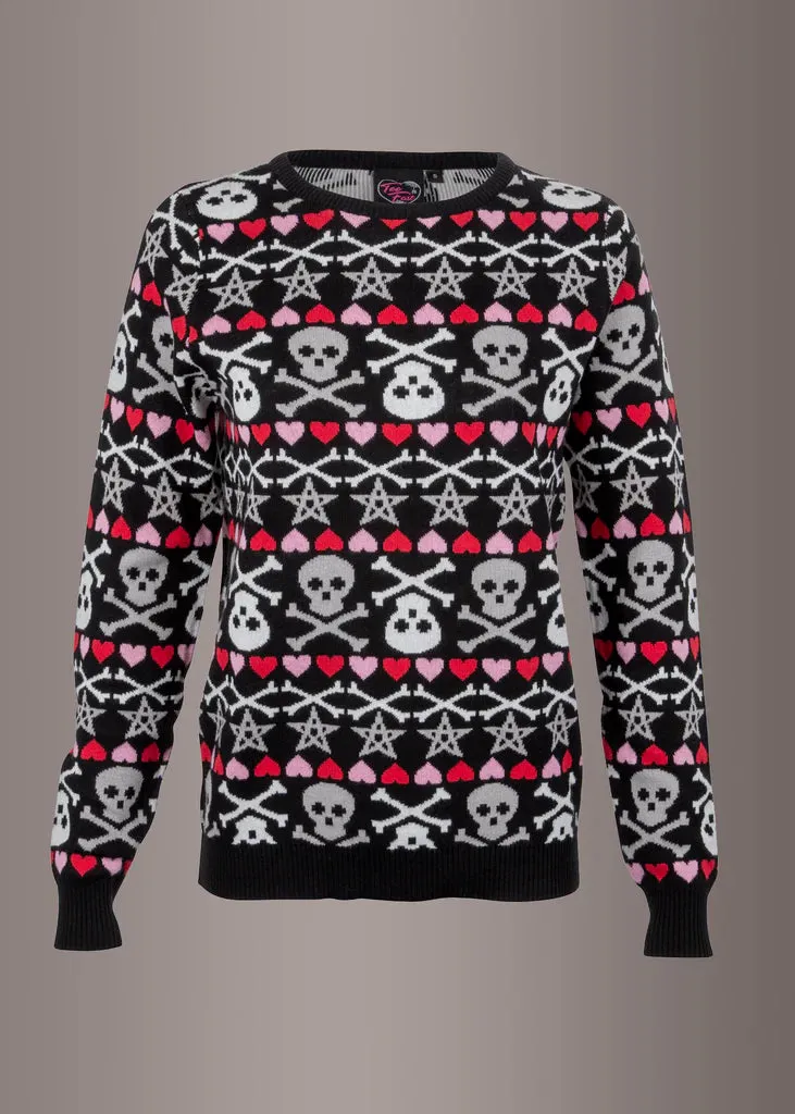 HEARTS AND SKULLS UGLY CHRISTMAS SWEATER