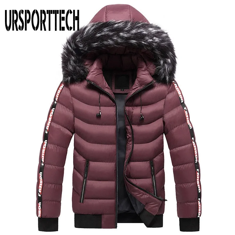 Hooded Fur Collar Windproof Men's Jacket to 5X Big & Tall