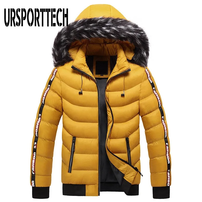 Hooded Fur Collar Windproof Men's Jacket to 5X Big & Tall