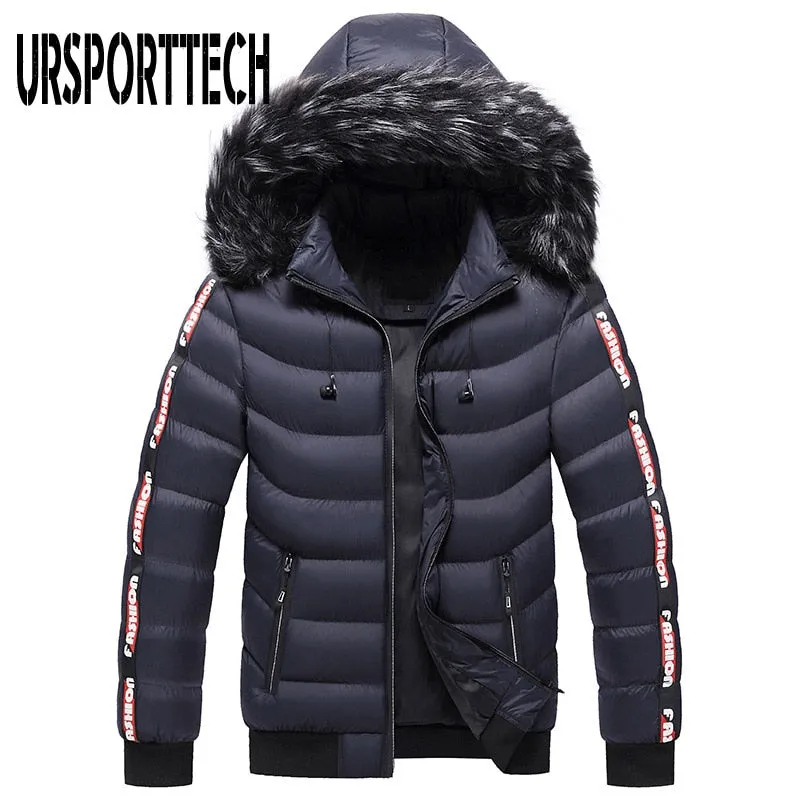 Hooded Fur Collar Windproof Men's Jacket to 5X Big & Tall