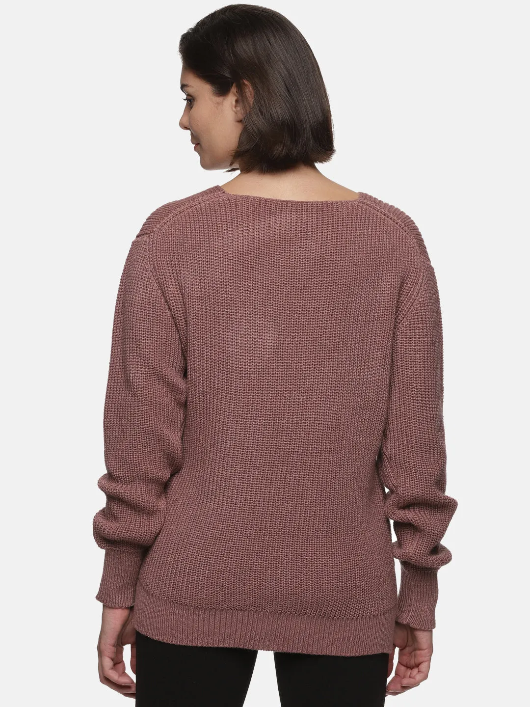 IS.U Light Brown Knitted V-neck Sweater