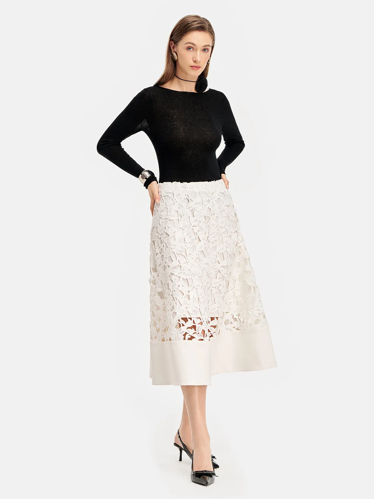 Lace Cutout A-Line Skirt