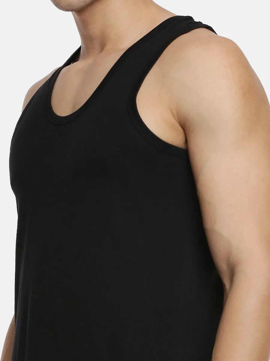 Men Fine Cotton Vest Black Color Banian RN Sukra (2 PCs Pack)