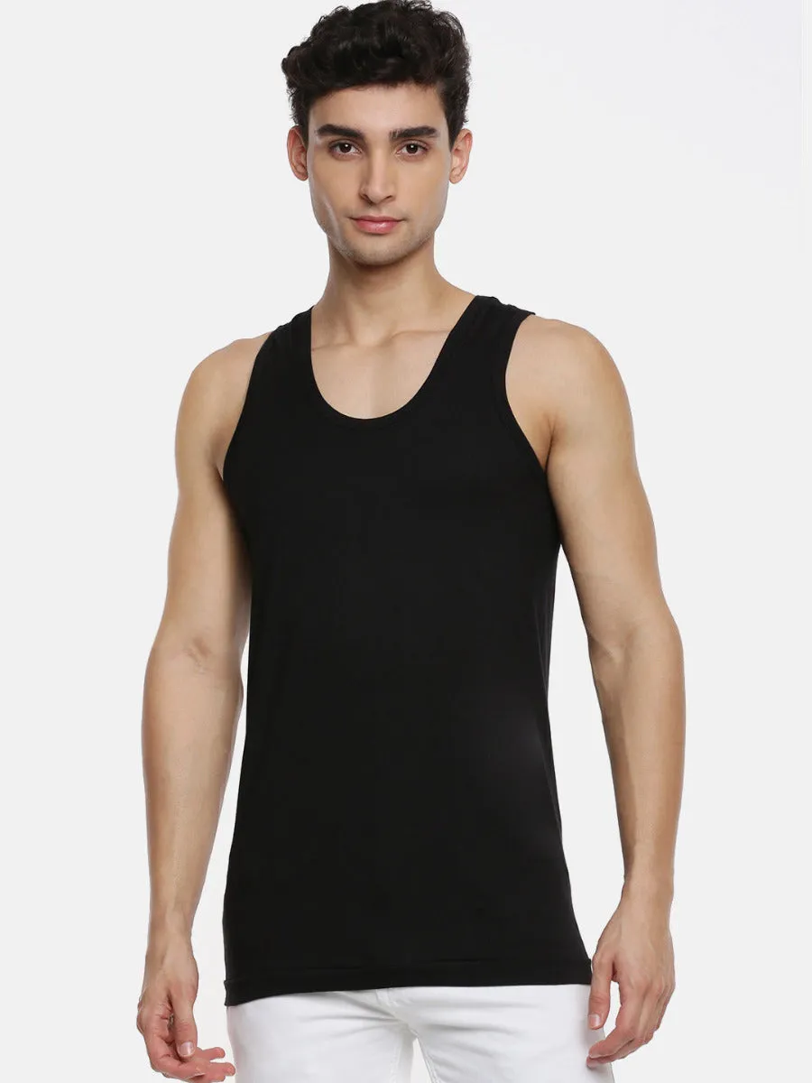 Men Fine Cotton Vest Black Color Banian RN Sukra (2 PCs Pack)