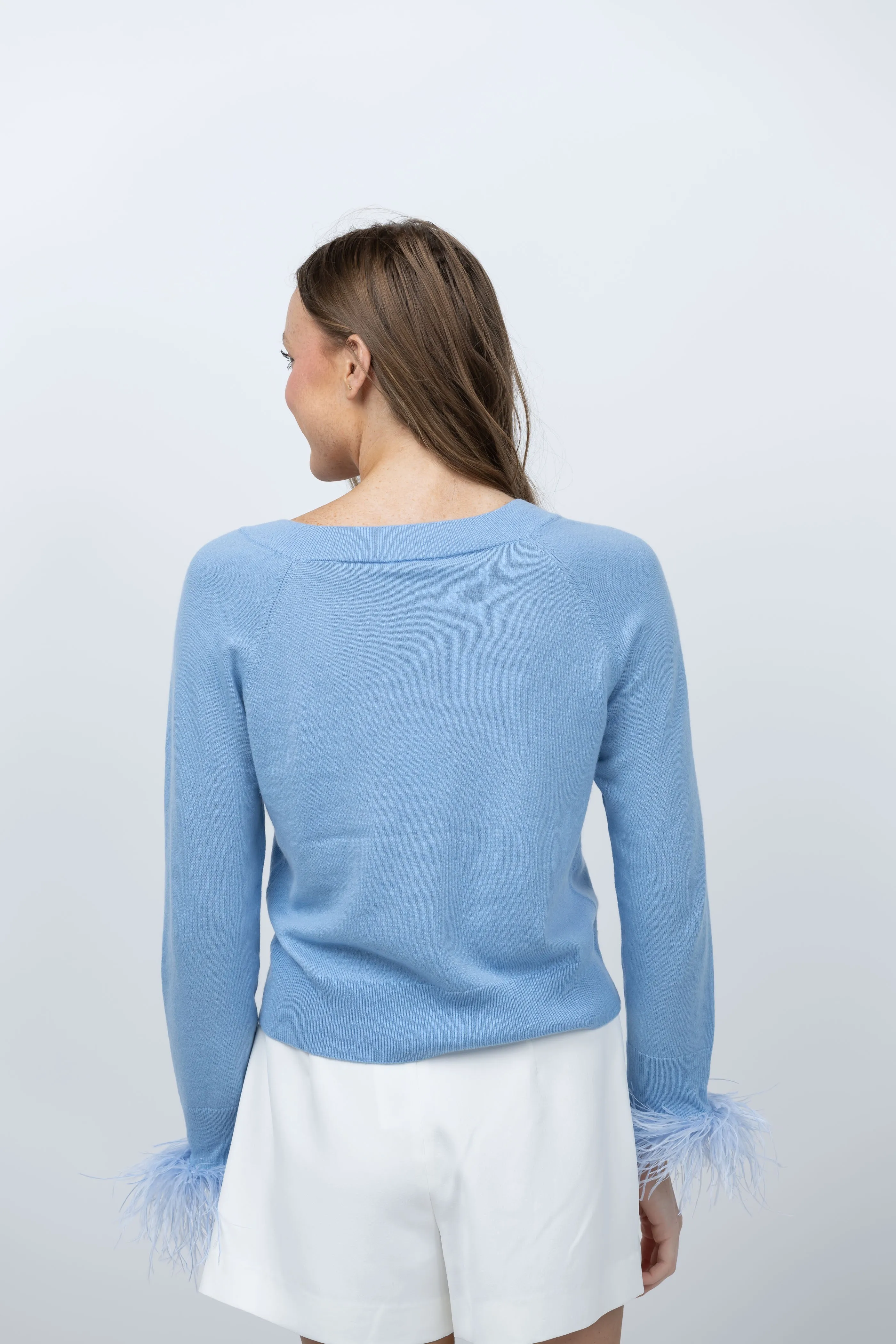 Milly Feather Cuff Sweater in Ice Blue