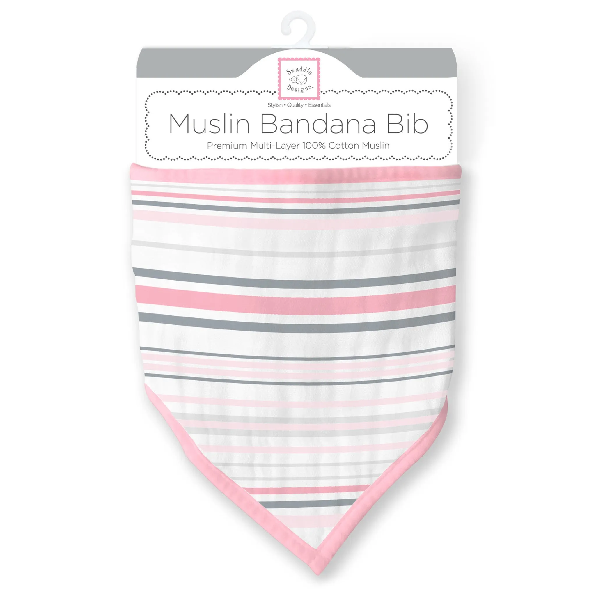 Moisture Wicking Muslin Bandana Bib - Pink & Gray Stripes