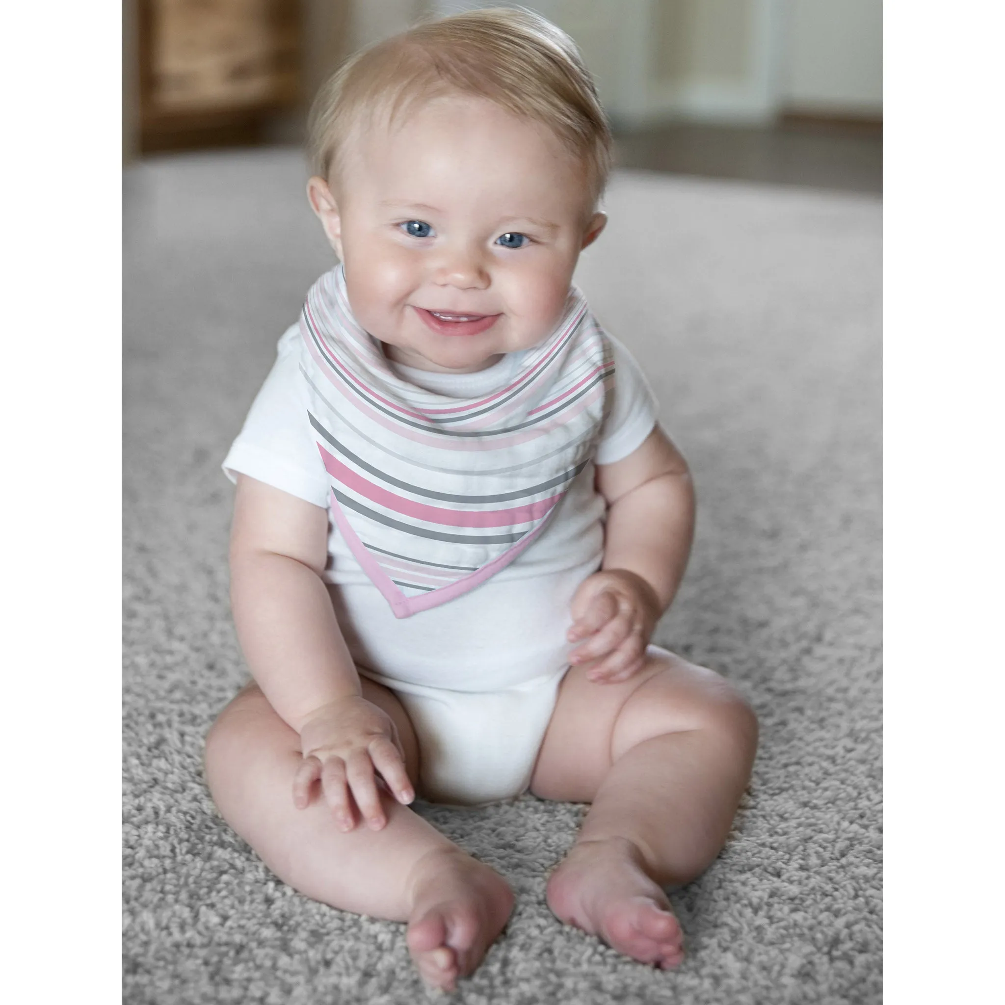 Moisture Wicking Muslin Bandana Bib - Pink & Gray Stripes