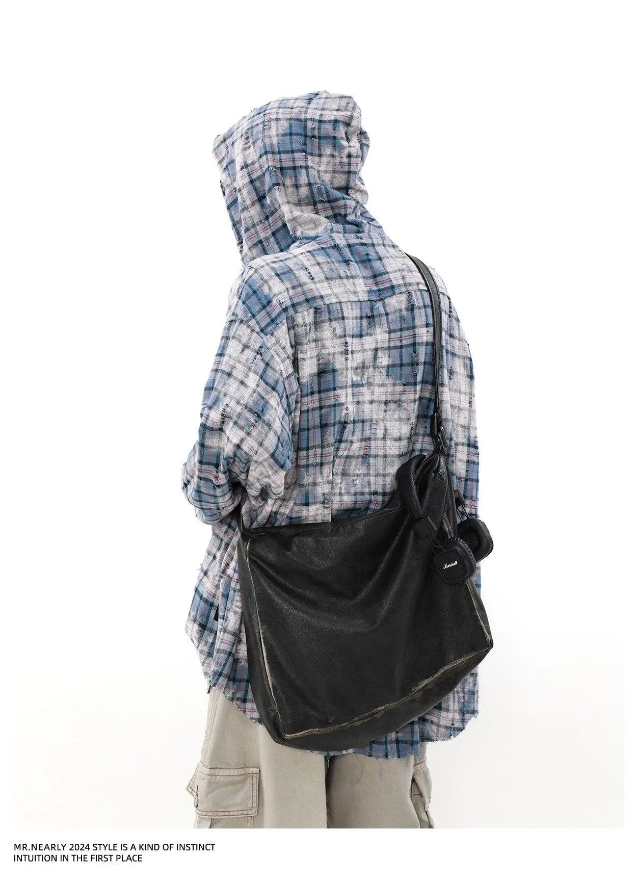 Mrnearly Distressed Plaid Hooded Overshirt - Unisex Grunge-Inspired Outerwear