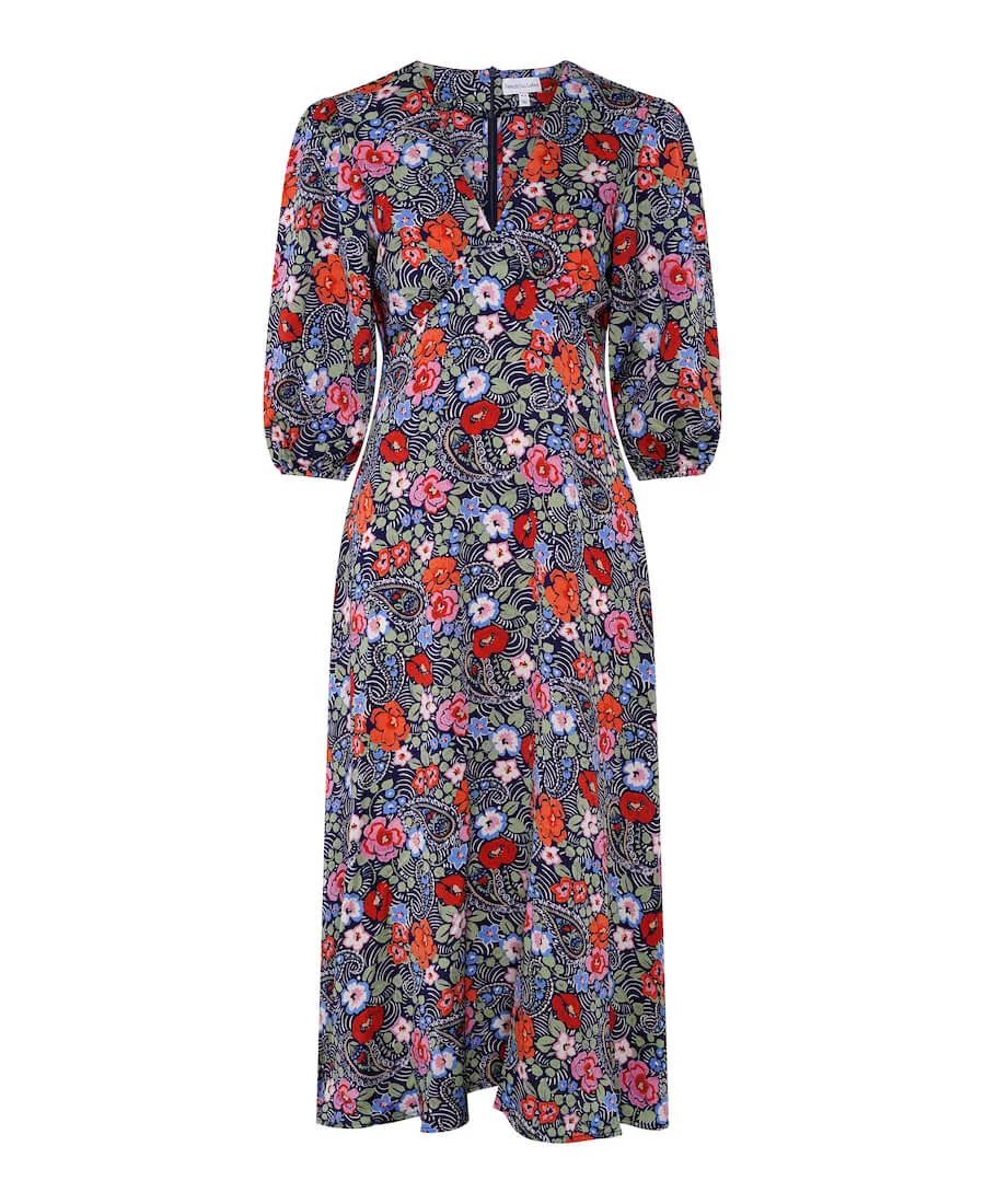 Multicoloured Floral Satin Midi Dress