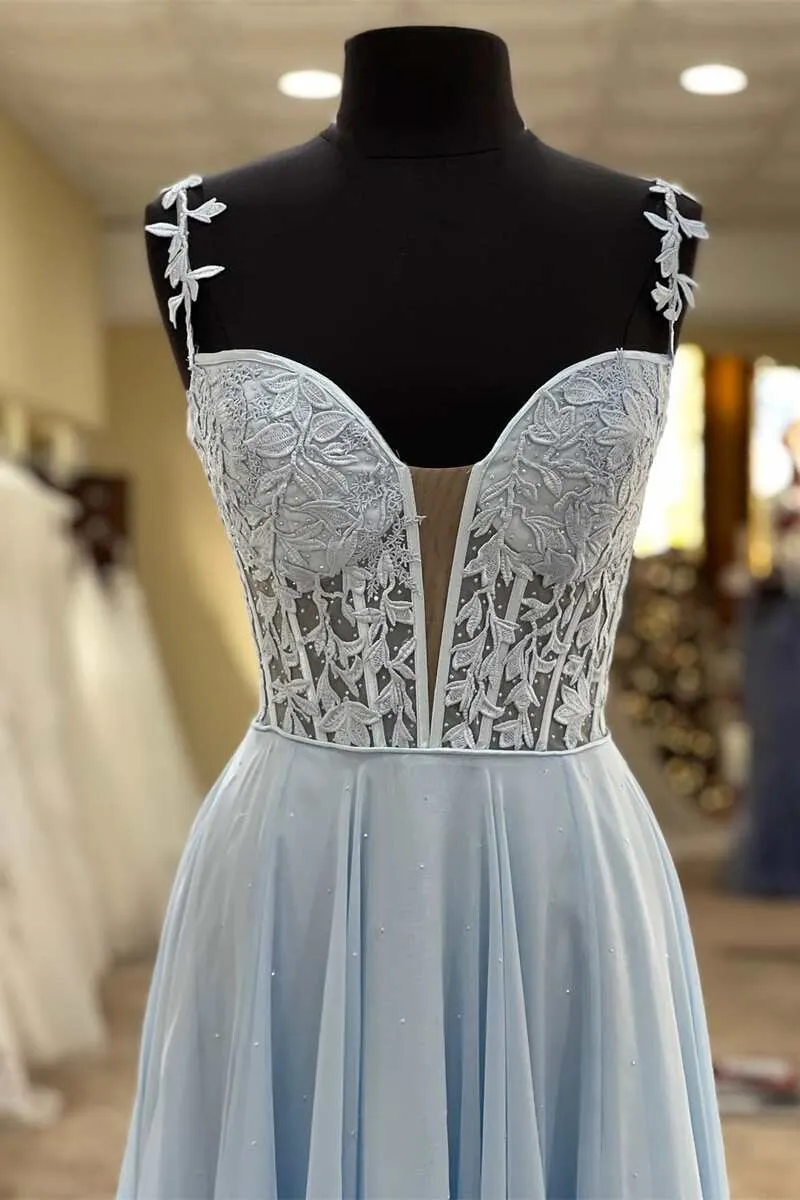 Periwinkle Off-the-Shoulder A-line Princess Prom Gown