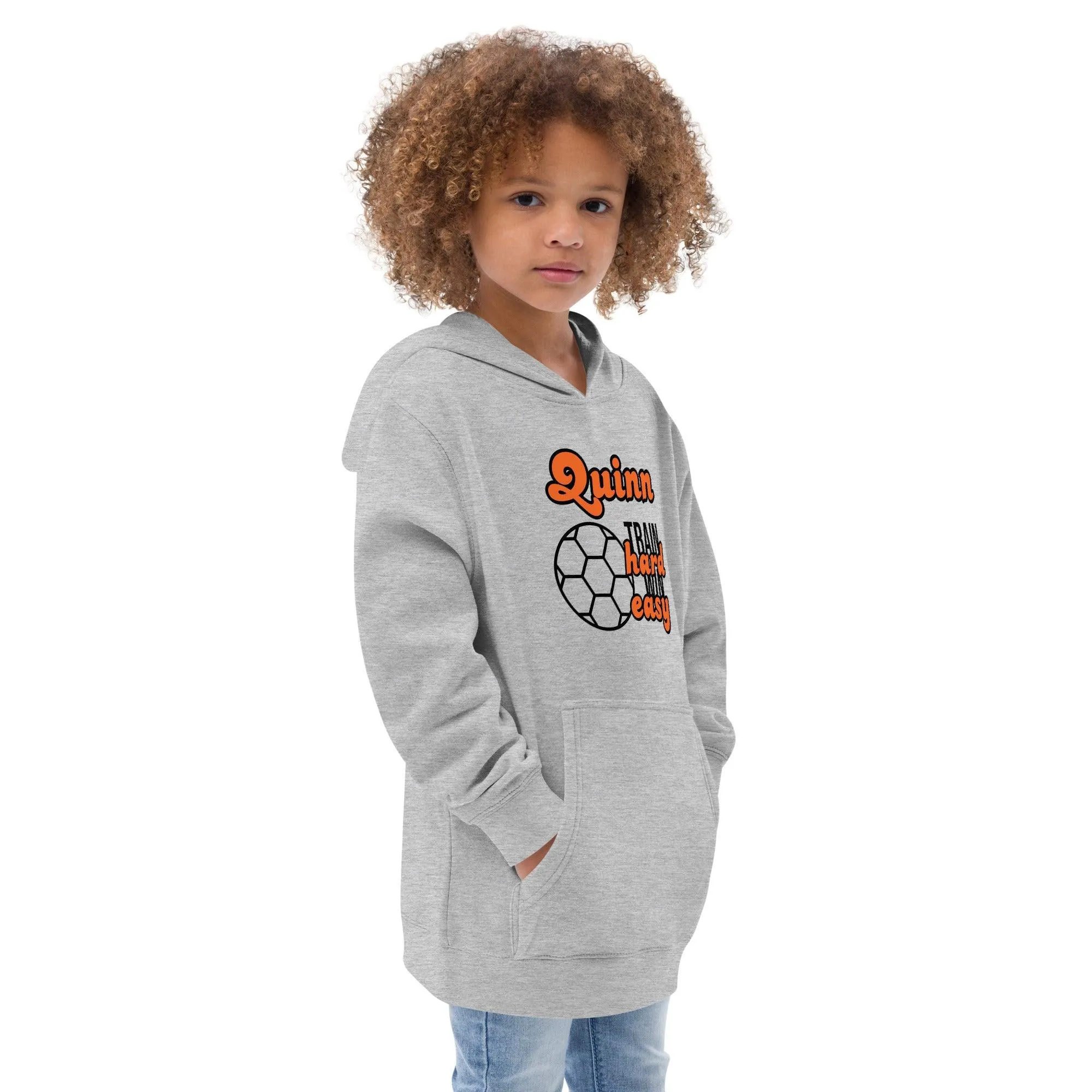 Personalize it! Kids Fleece Hoodie Train Hard Win Easy Soccer