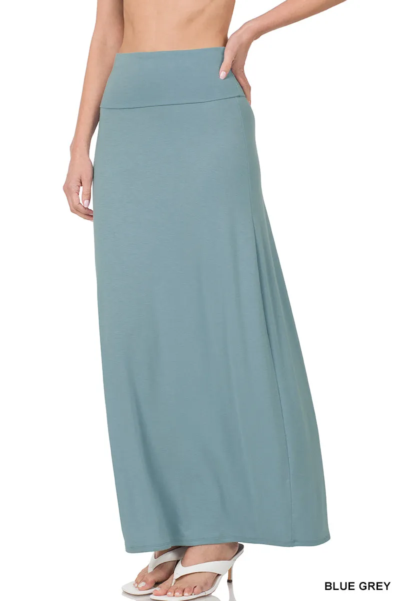 Plus Size Basic Relaxed Foldable High Waist Draped Maxi Skirts