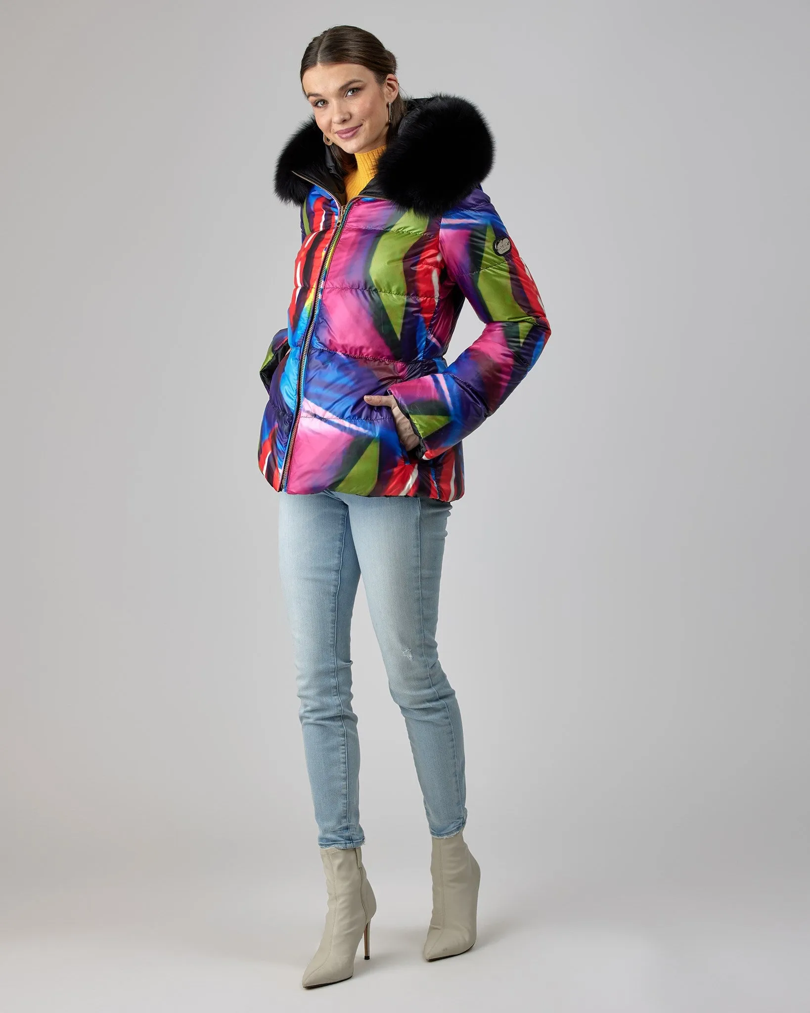 Reversible Après-Ski Jacket with Detachable Fox Hood Trim