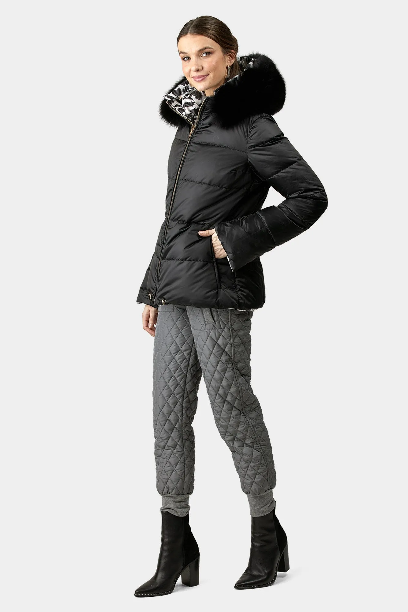 Reversible Après-Ski Jacket with Detachable Fox Hood Trim