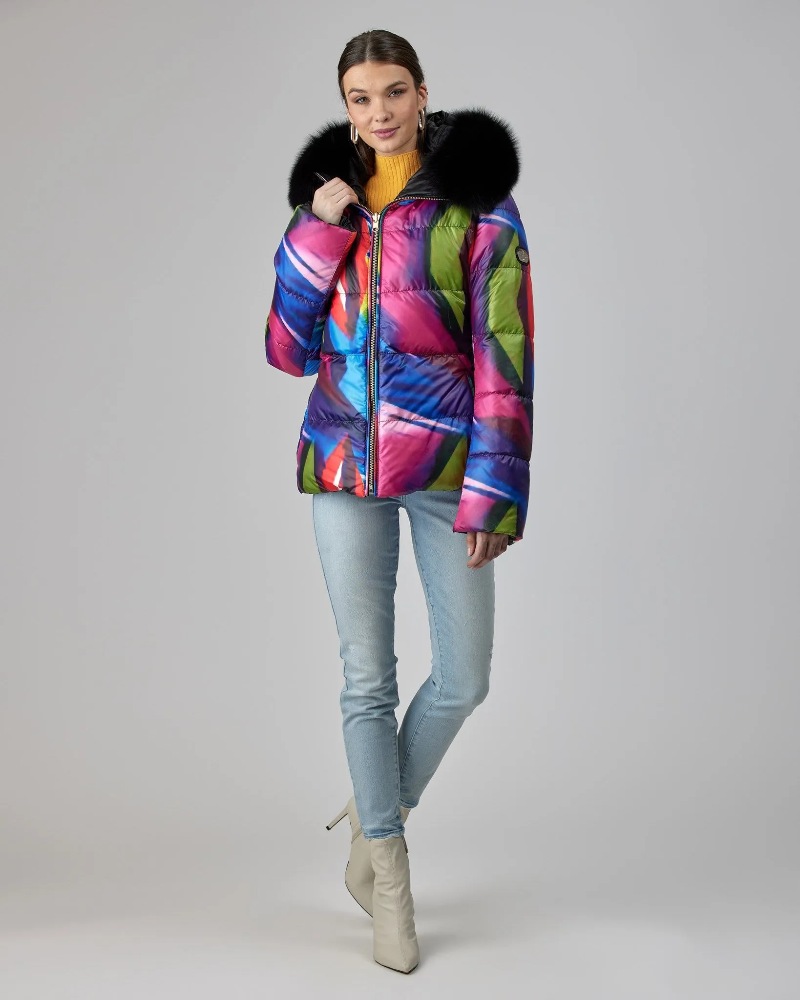 Reversible Après-Ski Jacket with Detachable Fox Hood Trim