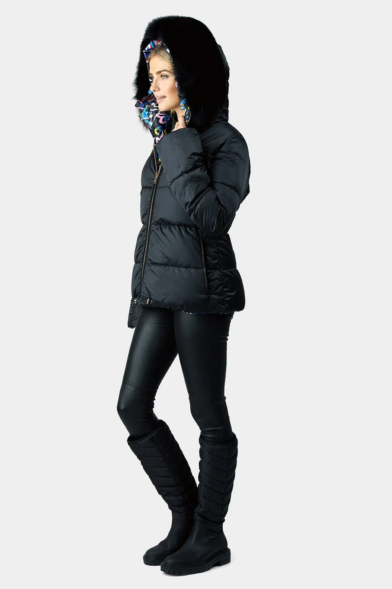 Reversible Après-Ski Jacket with Detachable Fox Hood Trim