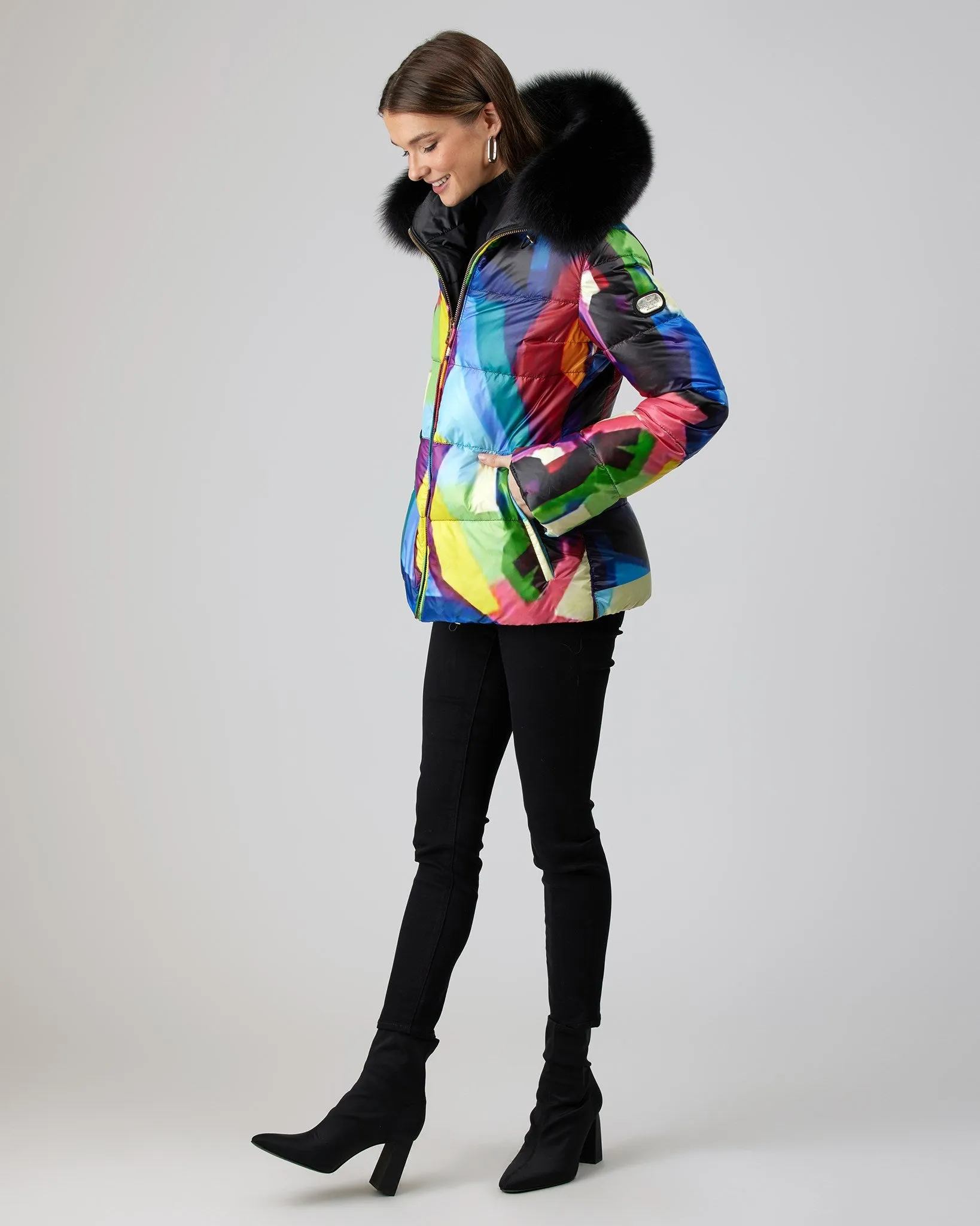 Reversible Après-Ski Jacket with Detachable Fox Hood Trim